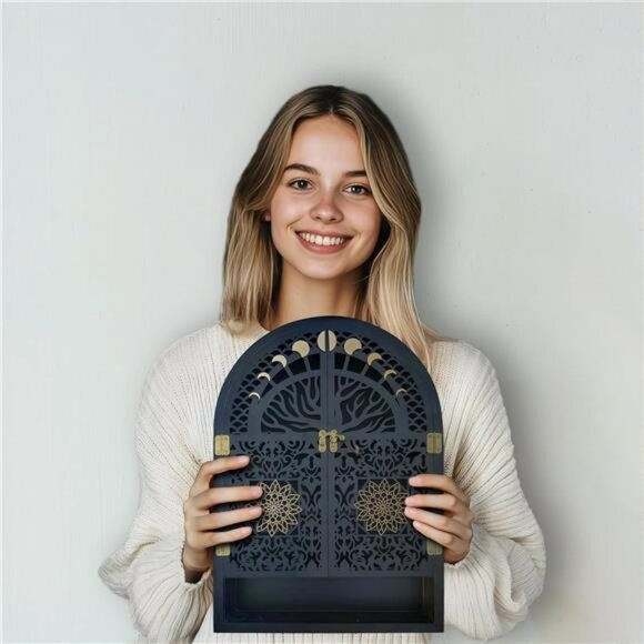 Large wooden crystal display shelf moon phase wall shelf storage home decor - Picture 5 of 8